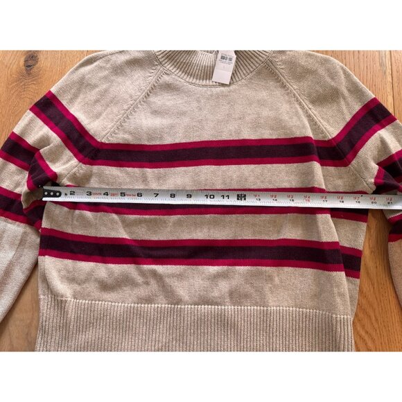 NWT Loft Tan Red Maroon Striped Ribtrim Mock Neck Sweater Womens Size Large - Picture 10 of 11